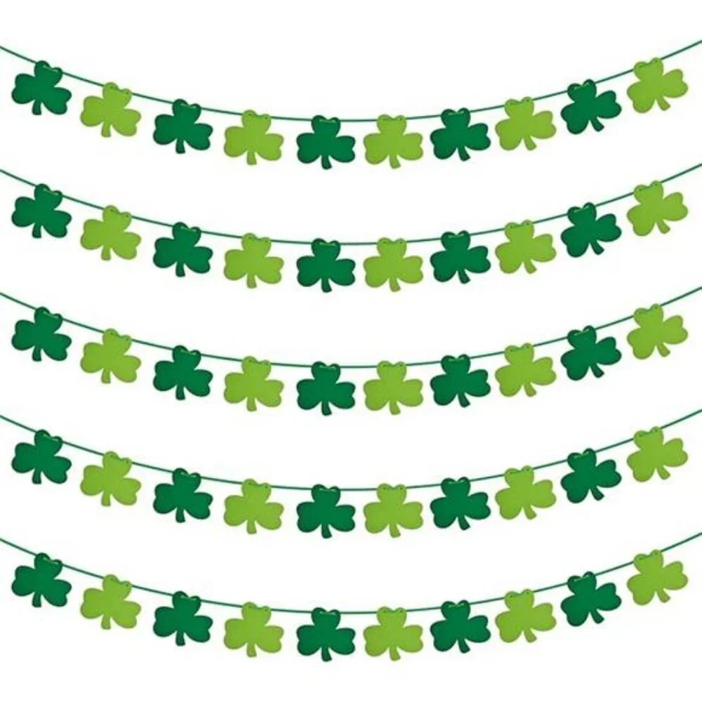 St Patricks Day Decorations 5 Pack Shamrock Clover Felt Banner Garland